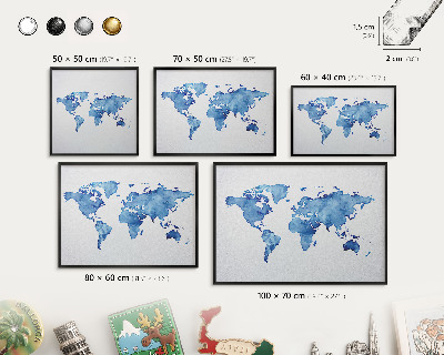 Ozdobné tabule na magnety v černém rámu Akvarelová mapa