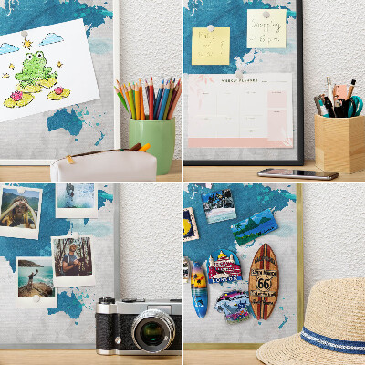 Ozdobné tabule na magnety v černém rámu Akvarelová mapa