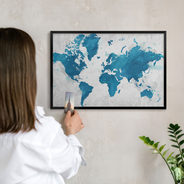 Ozdobné tabule na magnety v černém rámu Akvarelová mapa