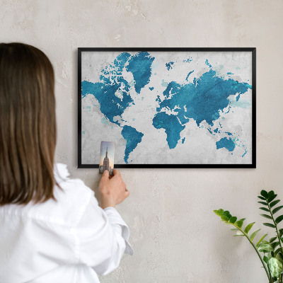 Ozdobné tabule na magnety v černém rámu Akvarelová mapa