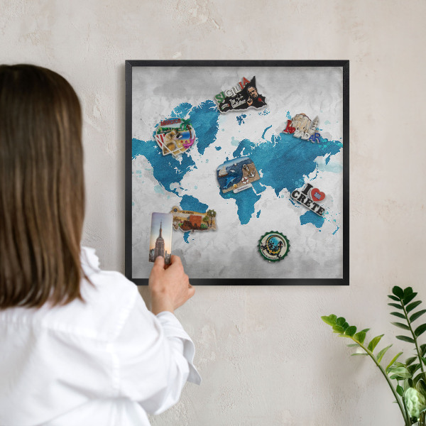 Ozdobné tabule na magnety v černém rámu Akvarelová mapa