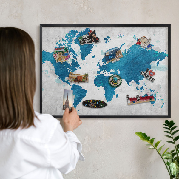 Ozdobné tabule na magnety v černém rámu Akvarelová mapa