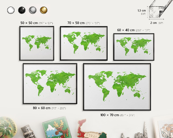 Ozdobné tabule na magnety v černém rámu Zelená mapa