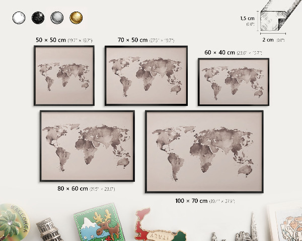 Tabule na magnety v rámech černé barvy Mapa světa