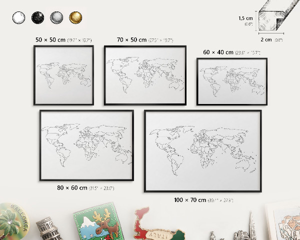 Ozdobné tabule na magnety v černém rámu Vrstevnicová mapa
