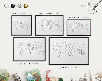 Ozdobné tabule na magnety v černém rámu Vrstevnicová mapa