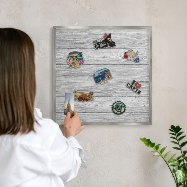 Tabule na magnety na zeď stříbrný rám Dřevěná textura