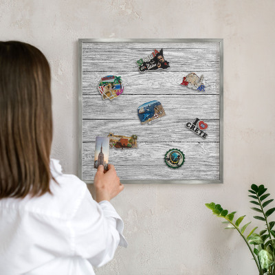 Tabule na magnety na zeď stříbrný rám Dřevěná textura