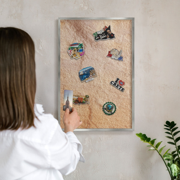 Tabule na magnety z dovolené ve stříbrném rámu Kamenná textura