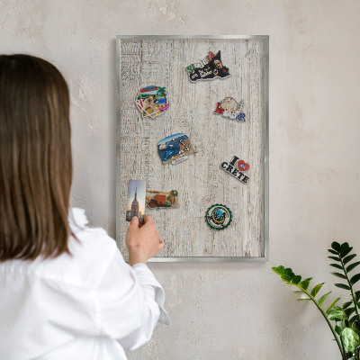 Tabule na magnety na zeď stříbrný rám Dřevěná textura