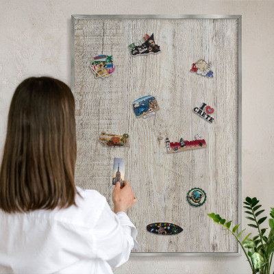Tabule na magnety na zeď stříbrný rám Dřevěná textura