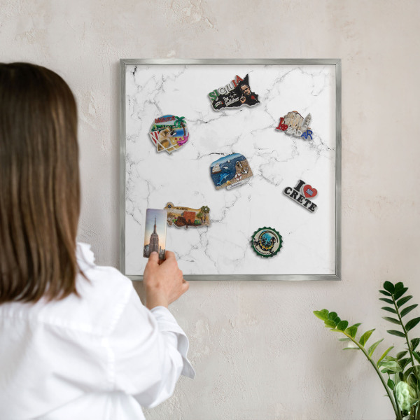 Tabule na magnety na zeď stříbrný rám Mramorový vzor