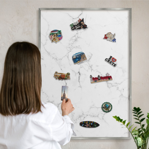 Tabule na magnety na zeď stříbrný rám Mramorový vzor