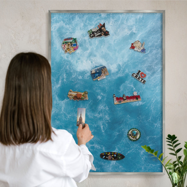 Tabule na magnety na zeď stříbrný rám Oceánské vlny