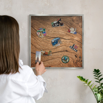 Tabule na magnety na zeď stříbrný rám Dřevěná textura