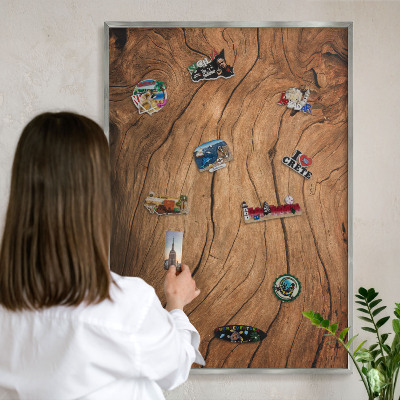 Tabule na magnety na zeď stříbrný rám Dřevěná textura