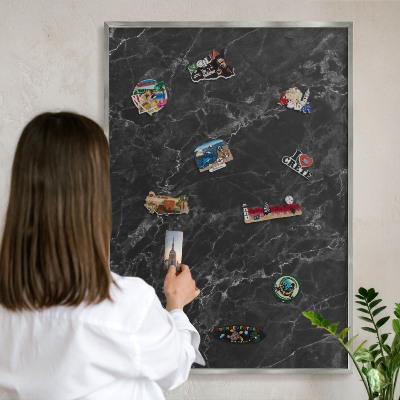 Tabule na magnety na zeď stříbrný rám Mramorová elegance