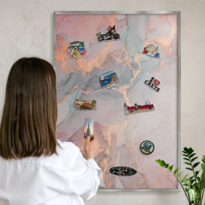 Tabule na magnety na zeď stříbrný rám Barevná abstrakce