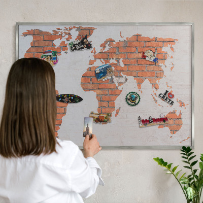 Tabule na magnety z dovolené ve stříbrném rámu Mapa cihel