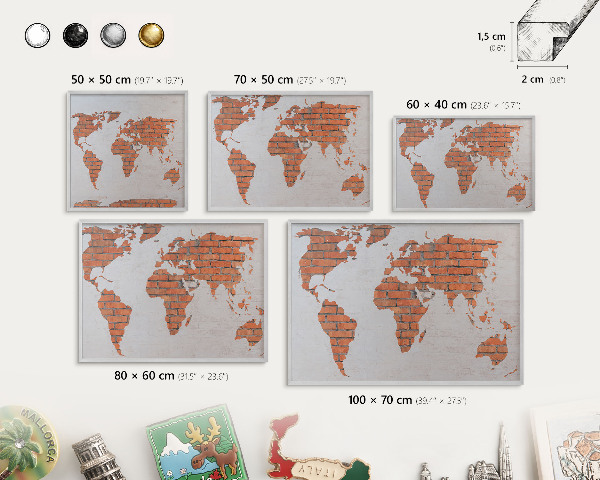 Tabule na magnety z dovolené ve stříbrném rámu Mapa cihel
