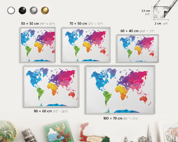 Tabule na magnety na zeď stříbrný rám Barevná mapa