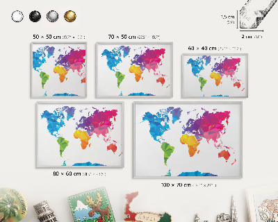 Tabule na magnety na zeď stříbrný rám Barevná mapa