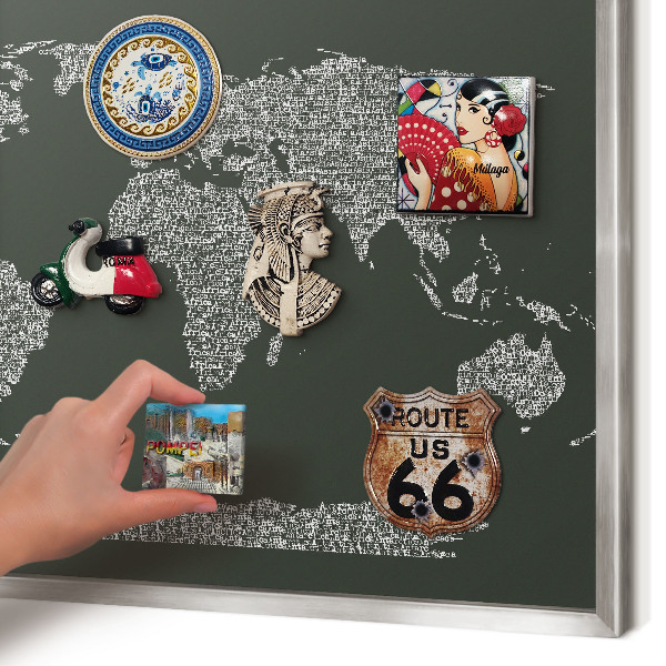 Tabule na magnety z dovolené ve stříbrném rámu Textová mapa