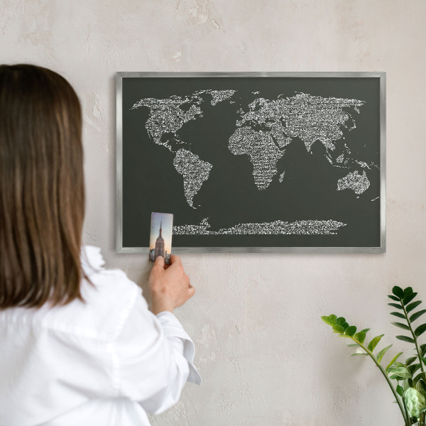 Tabule na magnety z dovolené ve stříbrném rámu Textová mapa