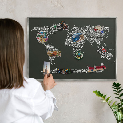 Tabule na magnety z dovolené ve stříbrném rámu Textová mapa