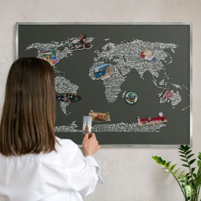 Tabule na magnety z dovolené ve stříbrném rámu Textová mapa