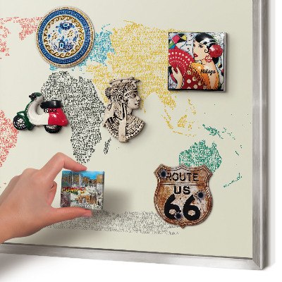 Tabule na magnety na zeď stříbrný rám Mapa světa