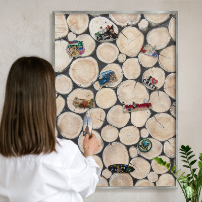 Tabule na magnety z dovolené ve stříbrném rámu Dřevěná textura