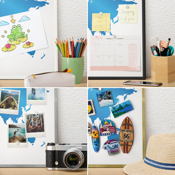 Tabule na magnety na zeď stříbrný rám Mapa světa