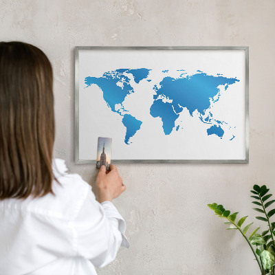 Tabule na magnety na zeď stříbrný rám Mapa světa