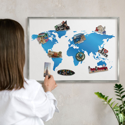 Tabule na magnety na zeď stříbrný rám Mapa světa