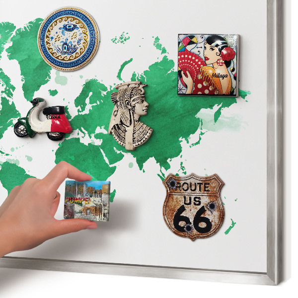 Tabule na magnety z dovolené ve stříbrném rámu Zelená mapa