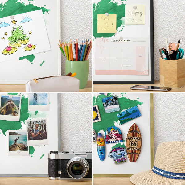 Tabule na magnety z dovolené ve stříbrném rámu Zelená mapa