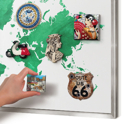 Tabule na magnety z dovolené ve stříbrném rámu Zelená mapa