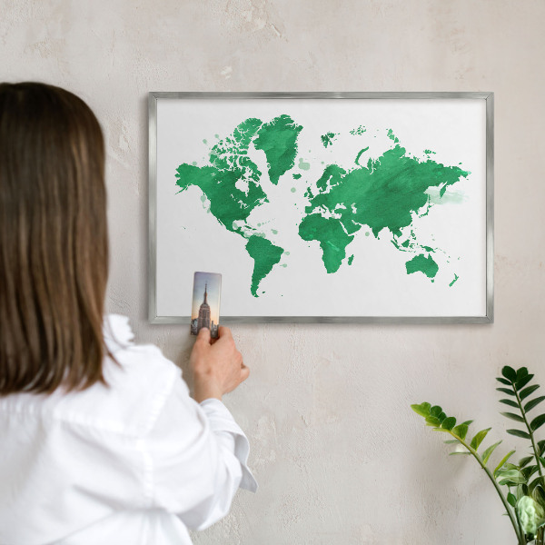 Tabule na magnety z dovolené ve stříbrném rámu Zelená mapa