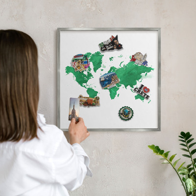 Tabule na magnety z dovolené ve stříbrném rámu Zelená mapa