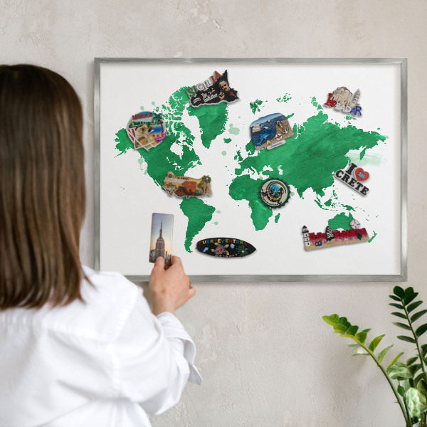 Tabule na magnety z dovolené ve stříbrném rámu Zelená mapa