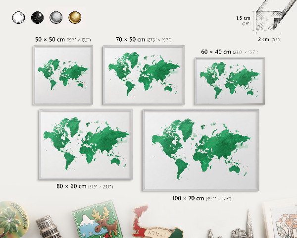 Tabule na magnety z dovolené ve stříbrném rámu Zelená mapa