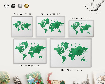 Tabule na magnety z dovolené ve stříbrném rámu Zelená mapa