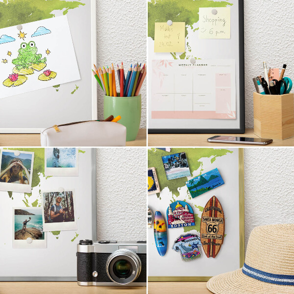 Tabule na magnety na zeď stříbrný rám Zelená mapa