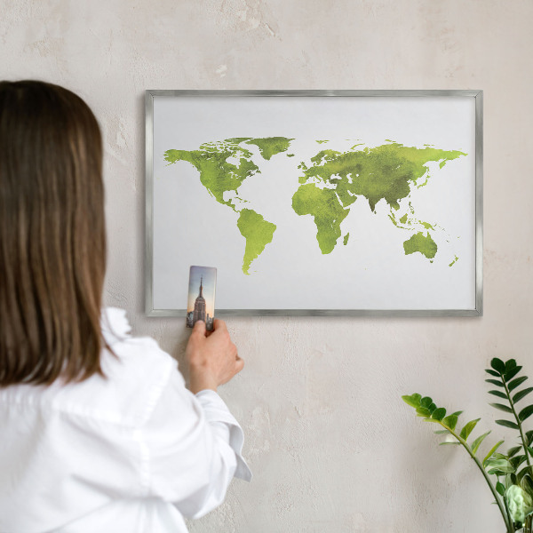 Tabule na magnety na zeď stříbrný rám Zelená mapa