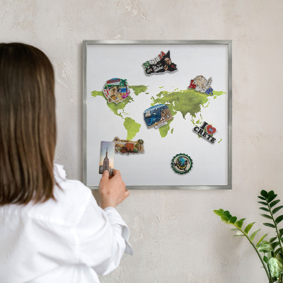 Tabule na magnety na zeď stříbrný rám Zelená mapa