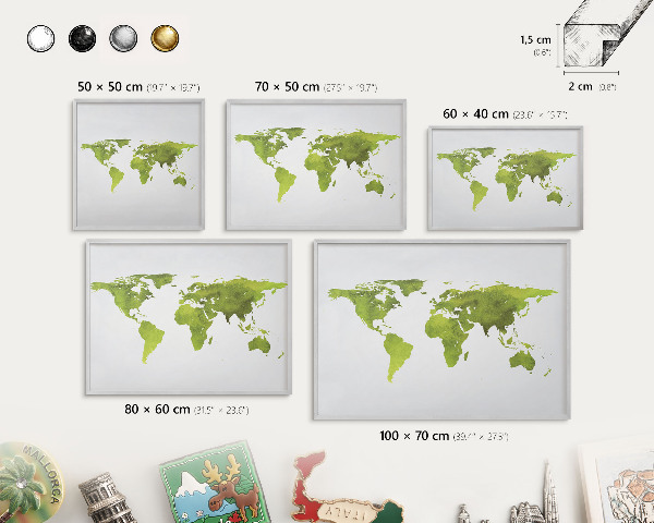 Tabule na magnety na zeď stříbrný rám Zelená mapa
