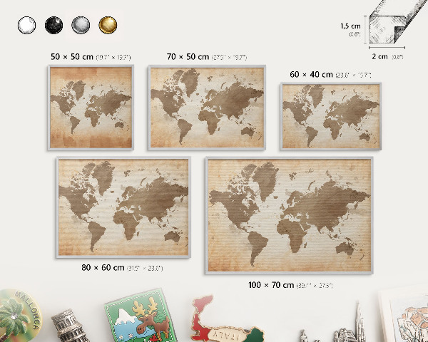 Tabule na magnety z dovolené ve stříbrném rámu Mapa světa