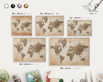 Tabule na magnety z dovolené ve stříbrném rámu Mapa světa