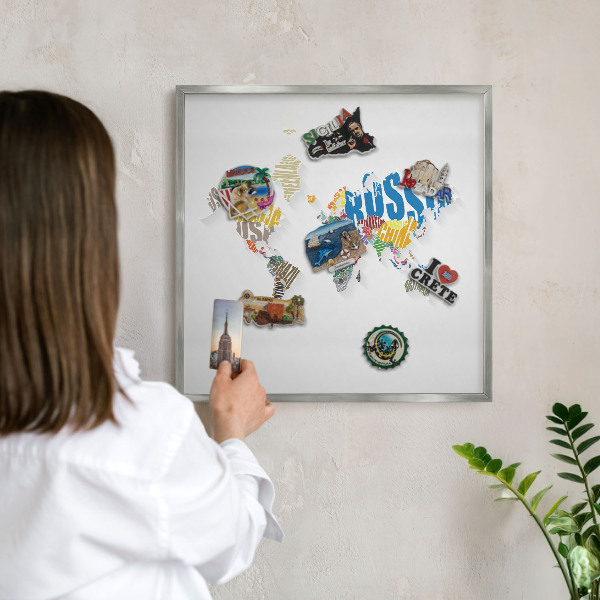 Tabule na magnety z dovolené ve stříbrném rámu Barevná mapa